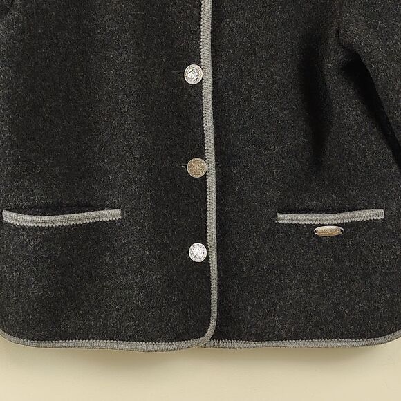 Giesswein Charcoal Gray Pure New Wool Jacket Blazer Silver Coin Buttons Vintage - Picture 8 of 14